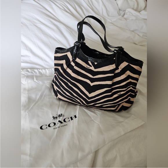 COACH Signature Stripe Zebra Devin Shoulder Bag - Picture 1 of 10